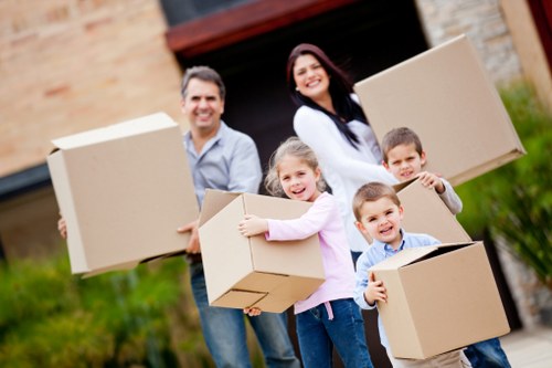 Moving boxes and household items prepared for transport