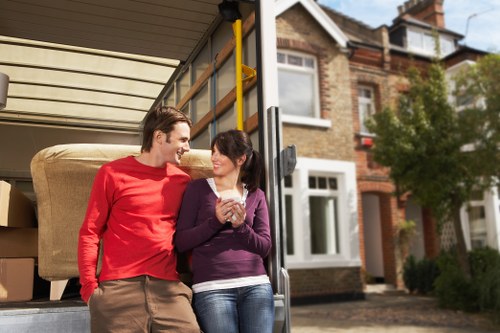 Boxes and furniture arranged to estimate cubic-yard moving rates